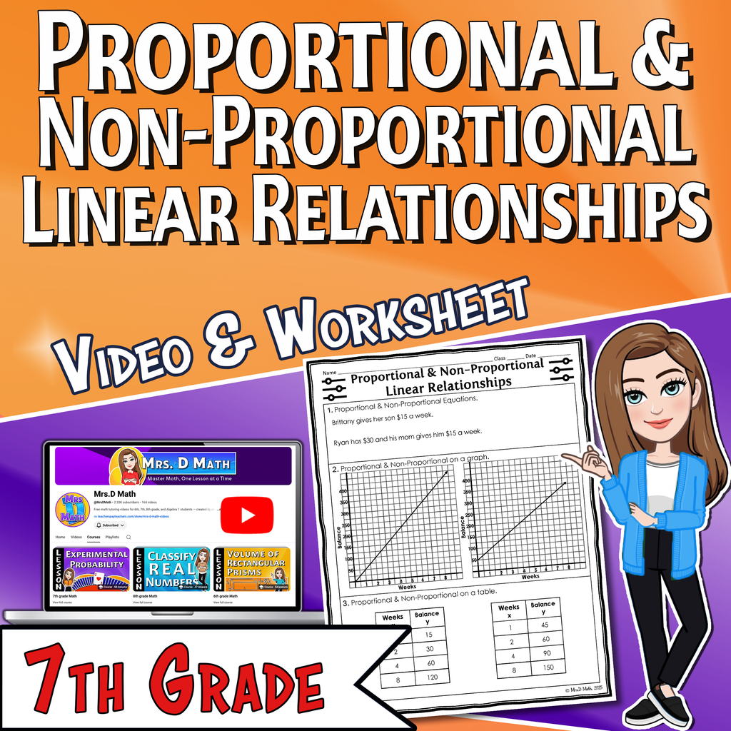 Proportional & Non-Proportional Linear Relationships Video Lesson Worksheet | 7th grade