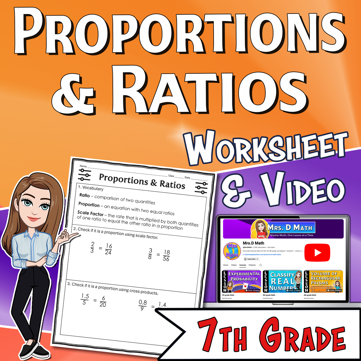 Proportions & Ratios Video Lesson Worksheet | 7th grade