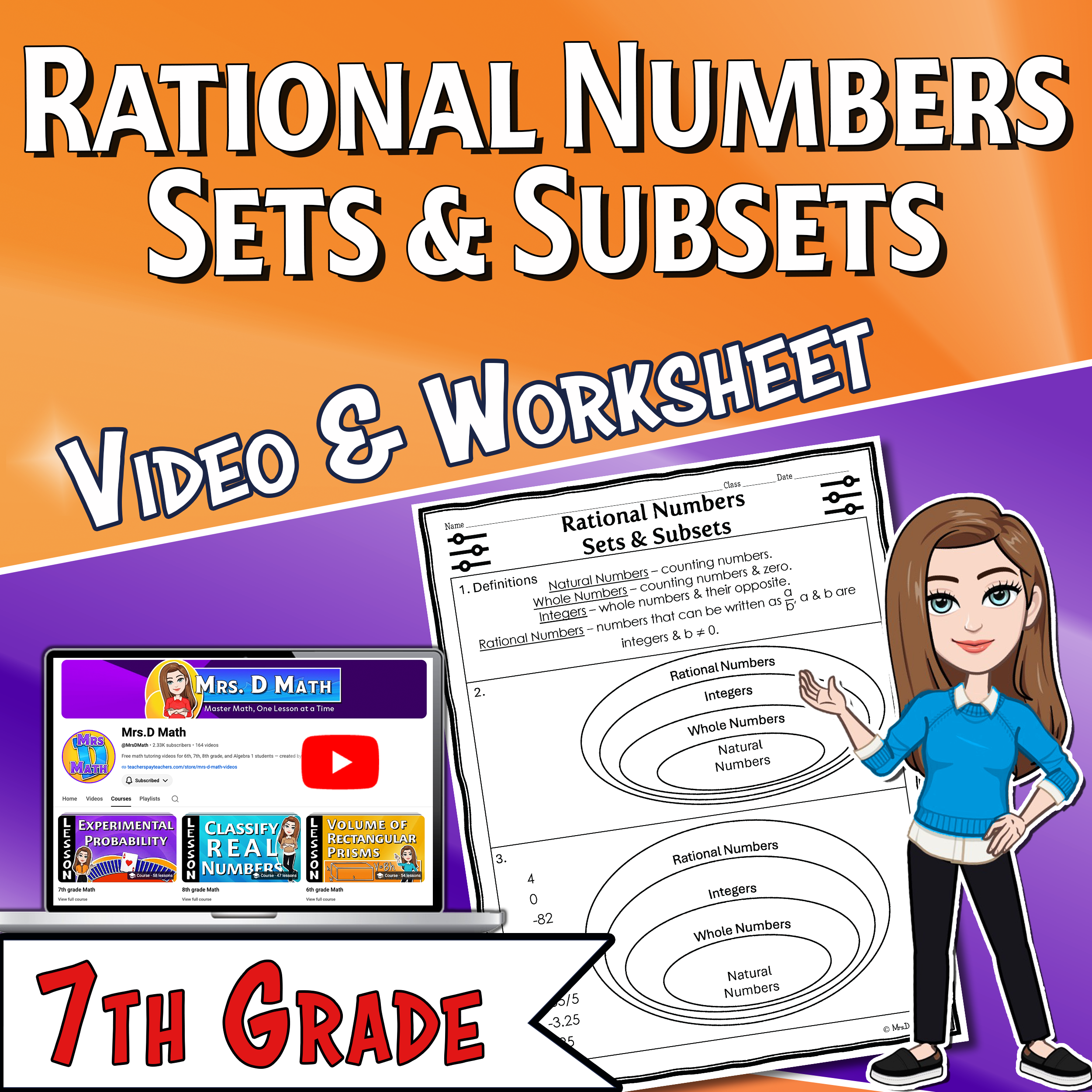 Rational Numbers Sets & Subsets Video Lesson Worksheet | 7th grade