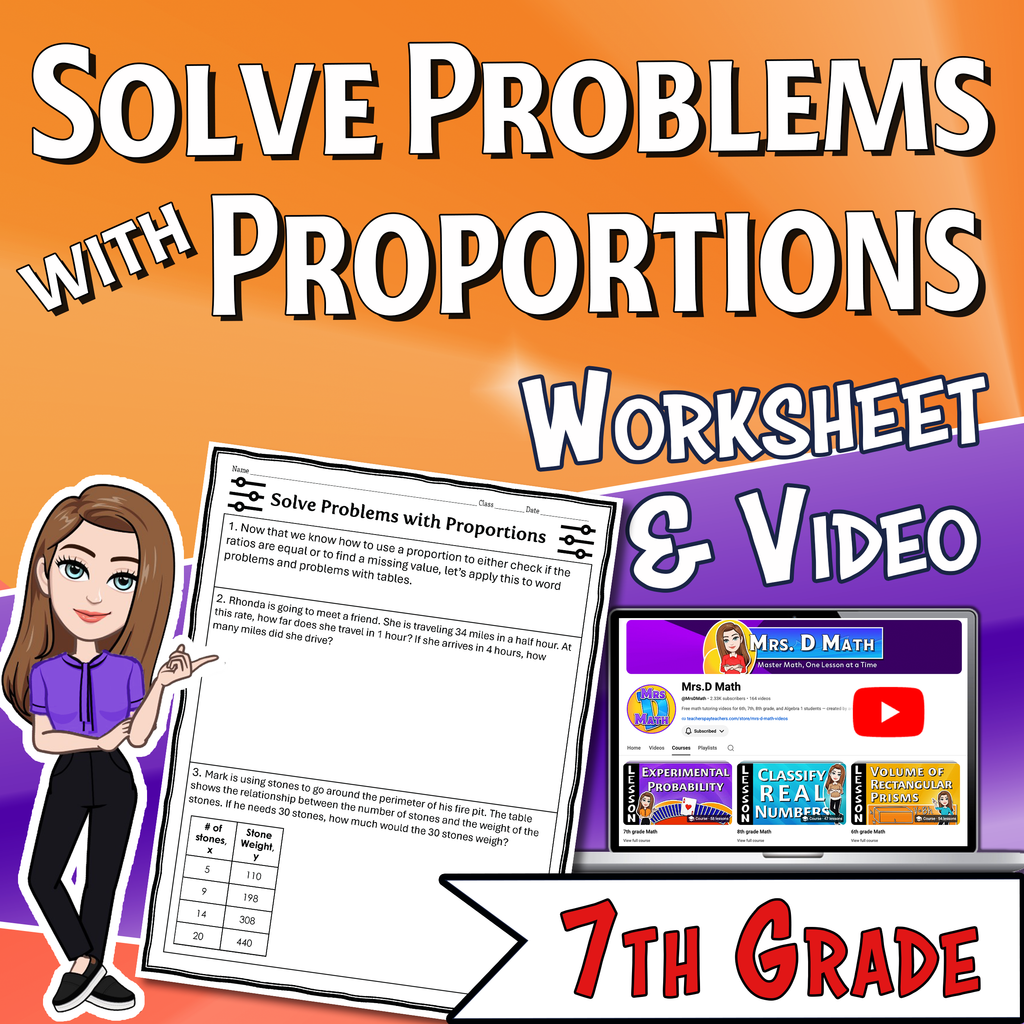 Solve Problems with Proportions Video Lesson Worksheet | 7th grade
