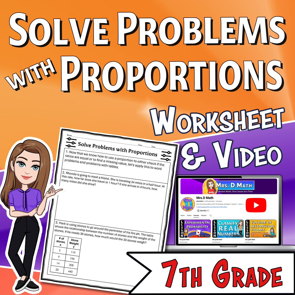 Solve Problems with Proportions Video Lesson Worksheet | 7th grade
