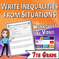 Write Inequalities from Situations Video Lesson Worksheet | 7th grade