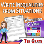 Write Inequalities from Situations Video Lesson Worksheet | 7th grade