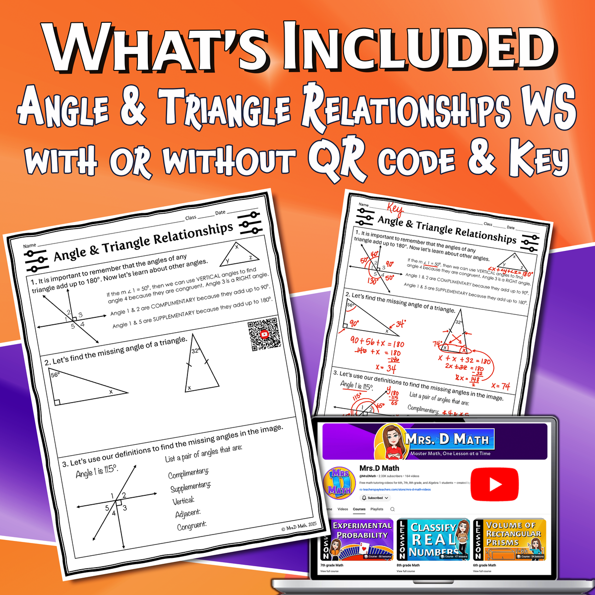 Angle & Triangle Relationships Video Lesson Worksheet | 7th grade