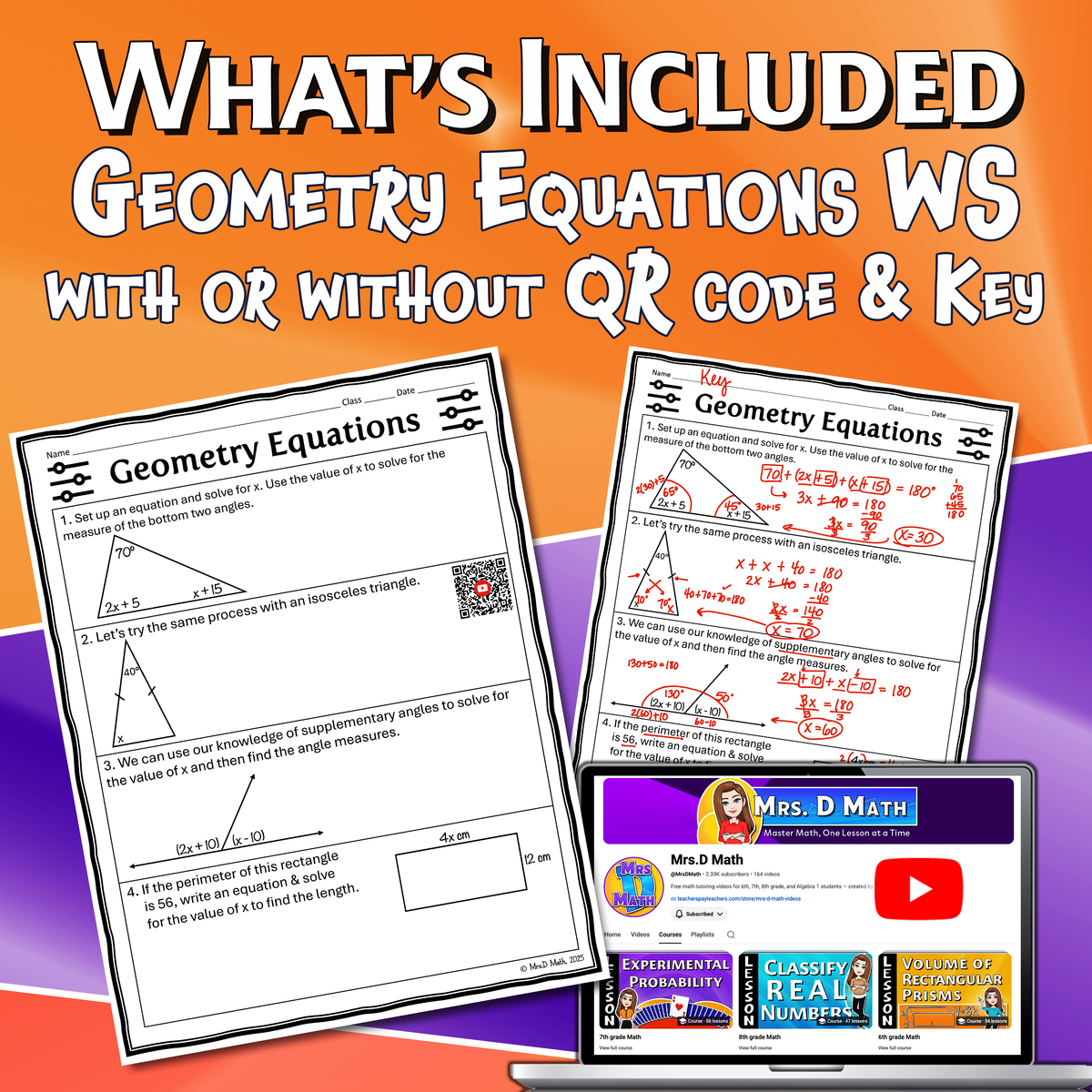 Geometry Equations Video Lesson Worksheet | 7th grade