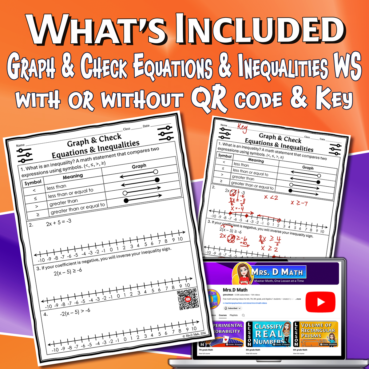 Graph & Check Equations & Inequalities Video Lesson Worksheet | 7th grade