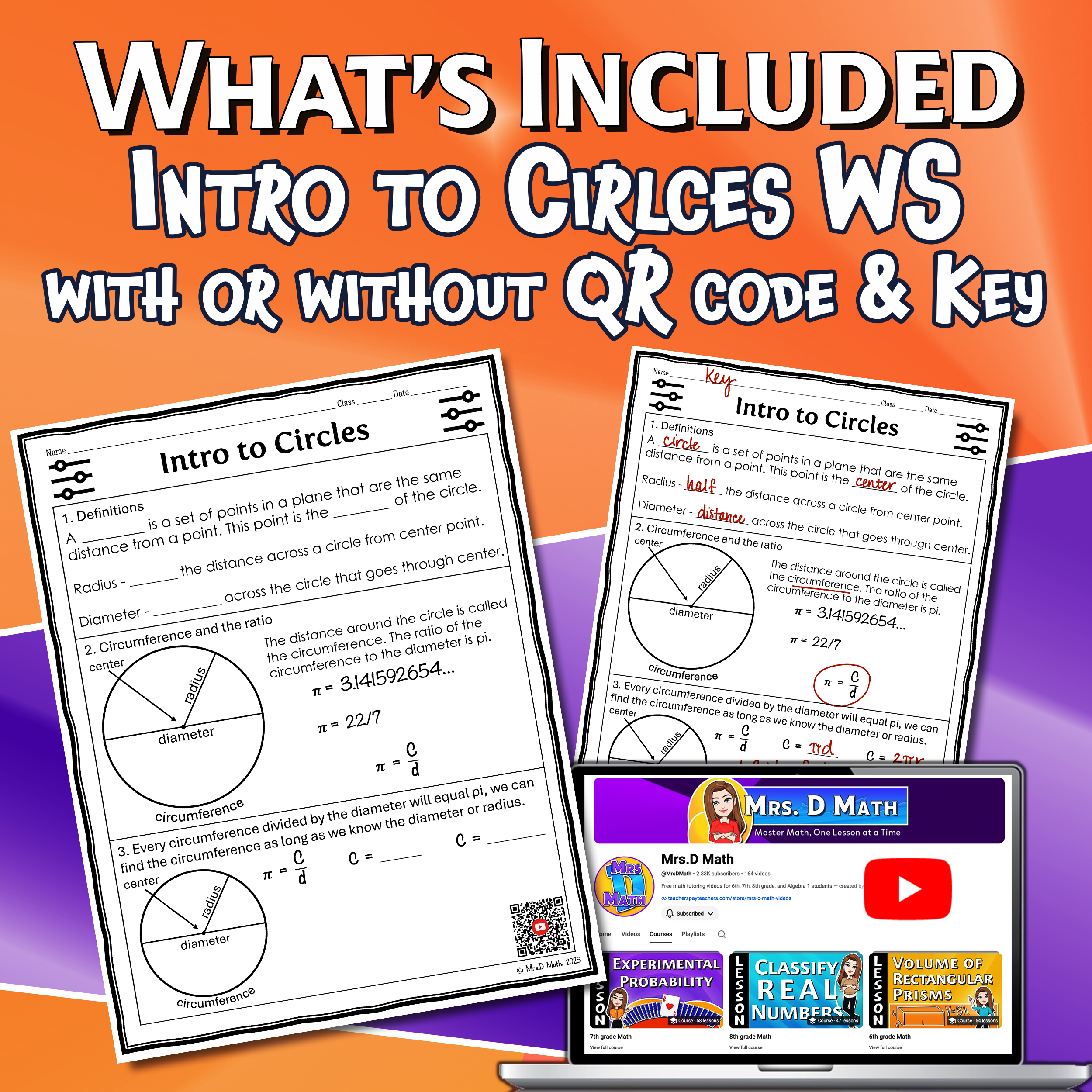 Intro to Circles Video Lesson Worksheet | 7th grade