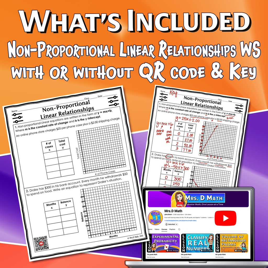 Non-Proportional Linear Relationships Video Lesson Worksheet | 7th grade