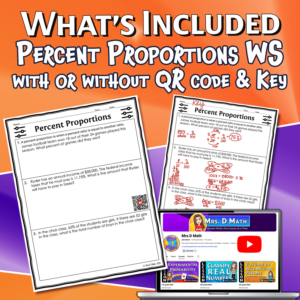 Percent Proportions Video Lesson Worksheet | 7th grade