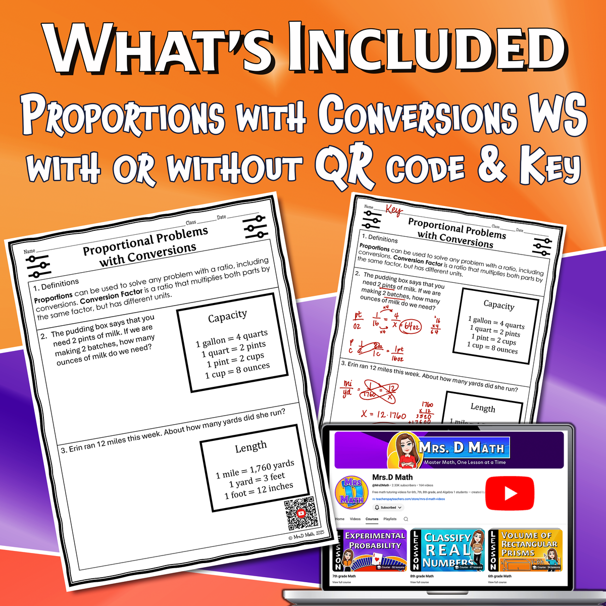 Proportional Problems with Conversions Video Lesson Worksheet | 7th grade
