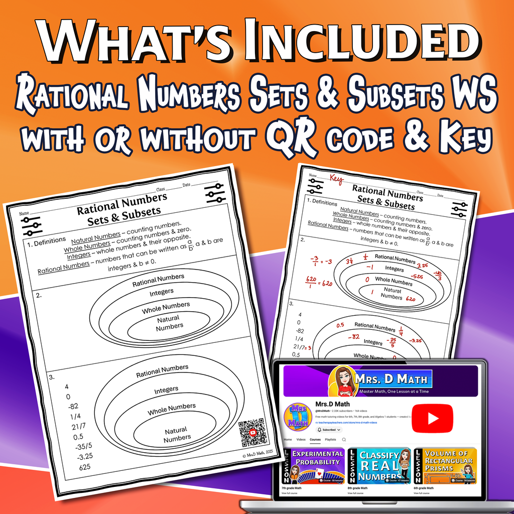 Rational Numbers Sets & Subsets Video Lesson Worksheet | 7th grade