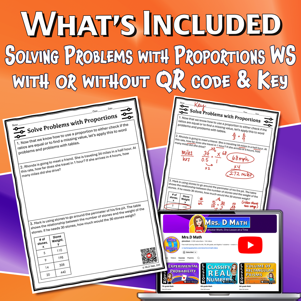 Solve Problems with Proportions Video Lesson Worksheet | 7th grade