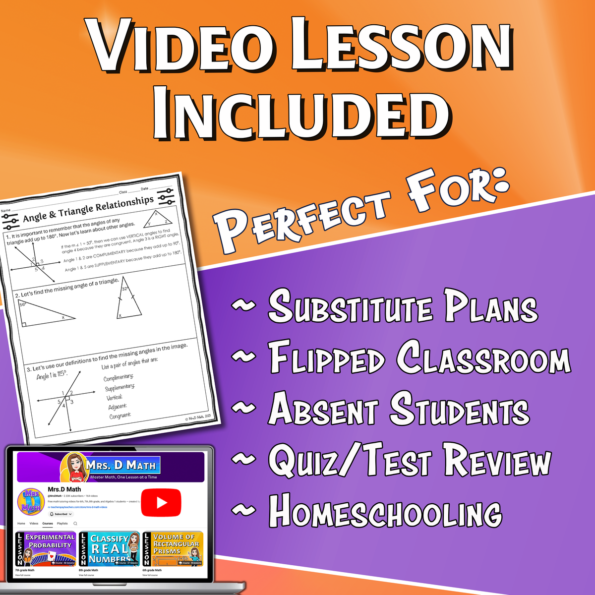 Angle & Triangle Relationships Video Lesson Worksheet | 7th grade