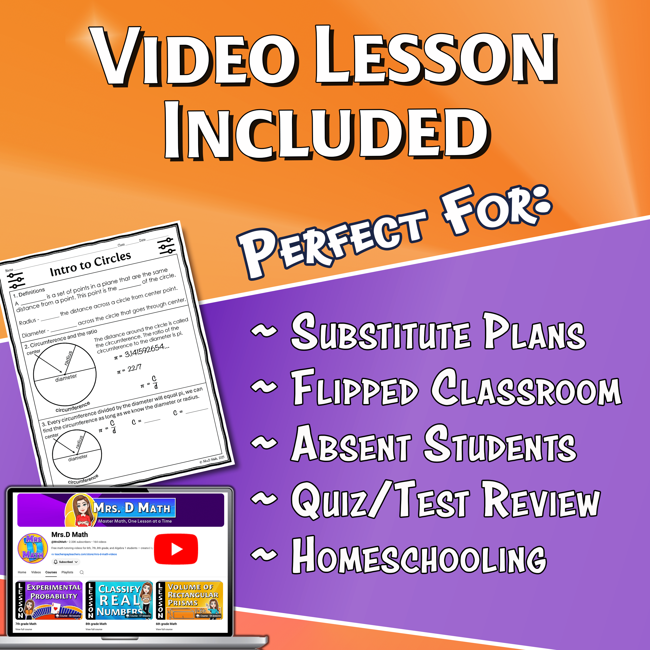 Intro to Circles Video Lesson Worksheet | 7th grade