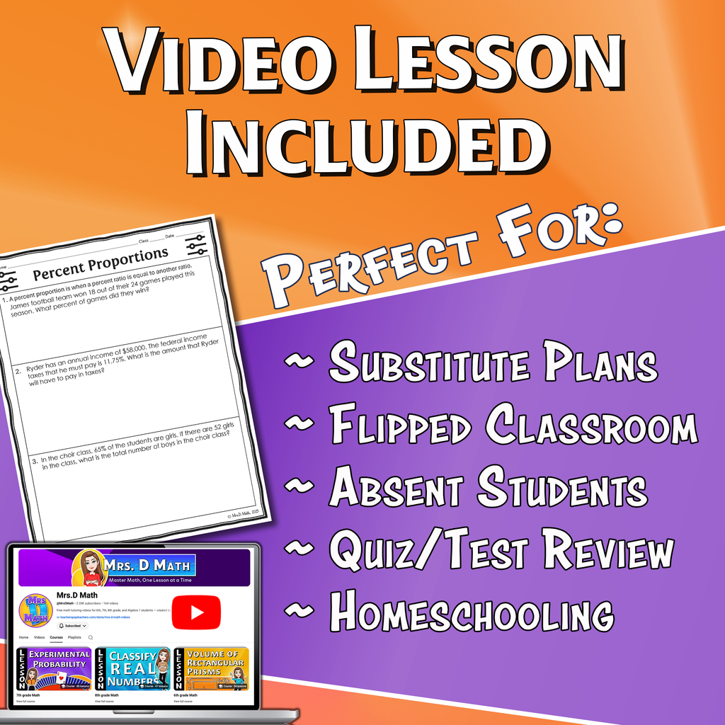 Percent Proportions Video Lesson Worksheet | 7th grade