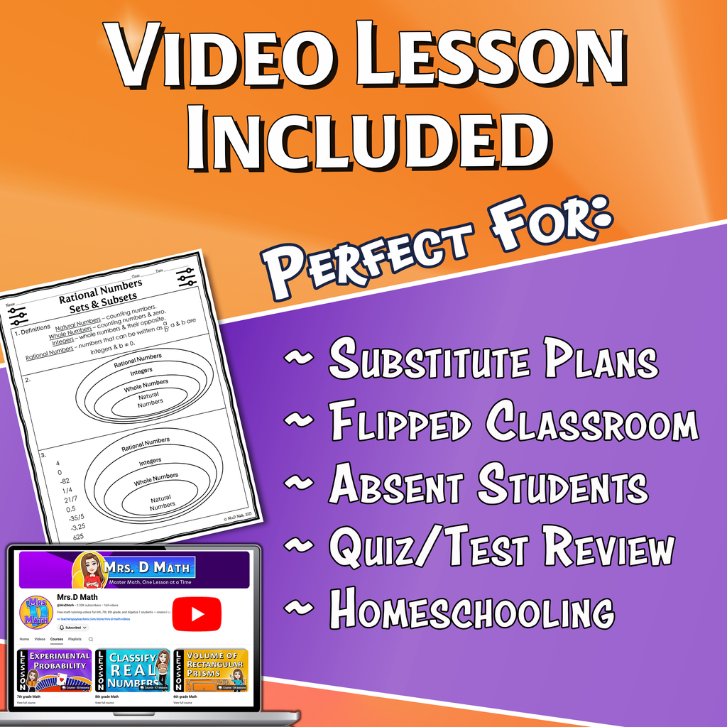 Rational Numbers Sets & Subsets Video Lesson Worksheet | 7th grade