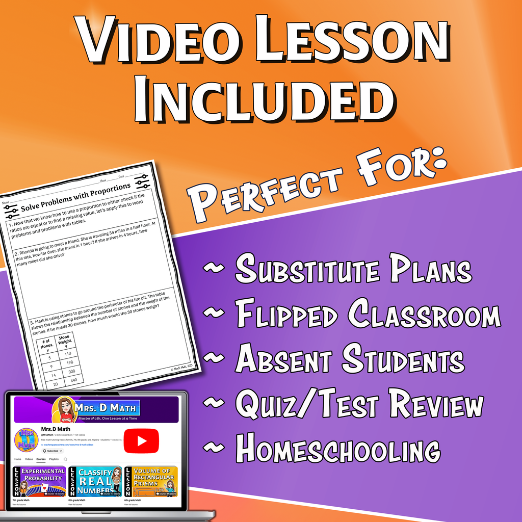 Solve Problems with Proportions Video Lesson Worksheet | 7th grade