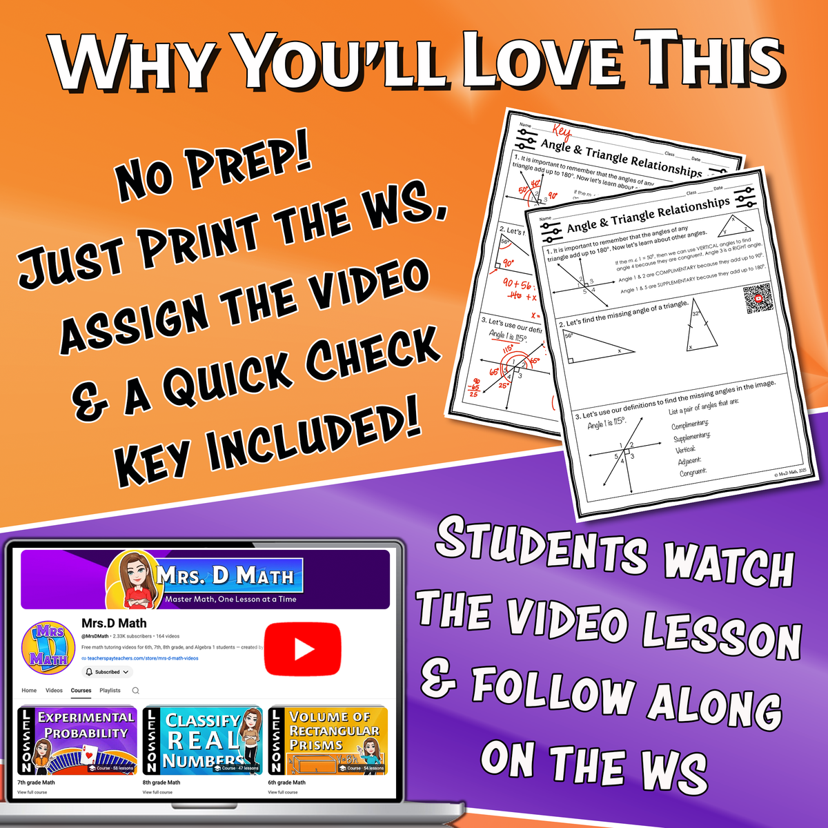 Angle & Triangle Relationships Video Lesson Worksheet | 7th grade