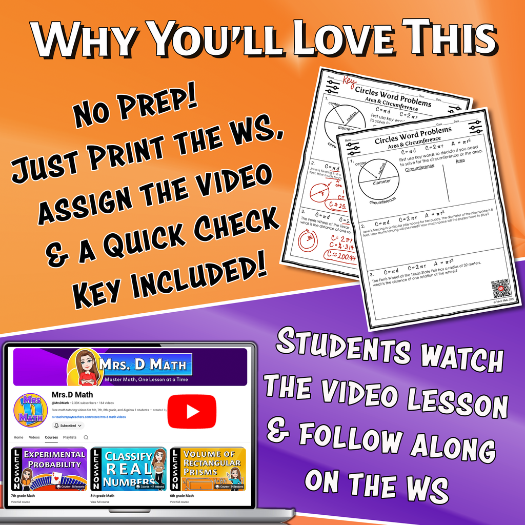 Circles Word Problems Video Lesson Worksheet | 7th grade