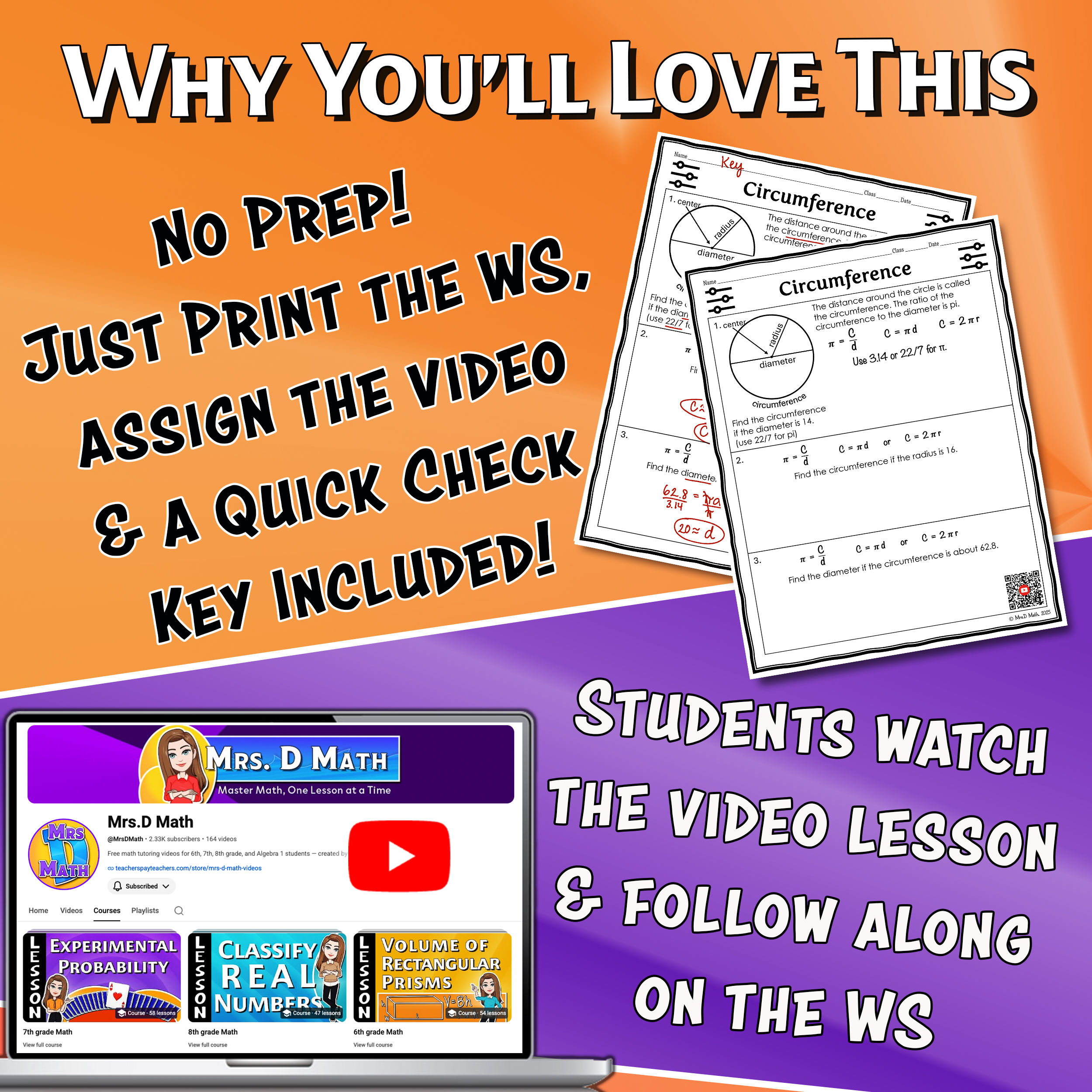 Circumference Video Lesson Worksheet | 7th grade