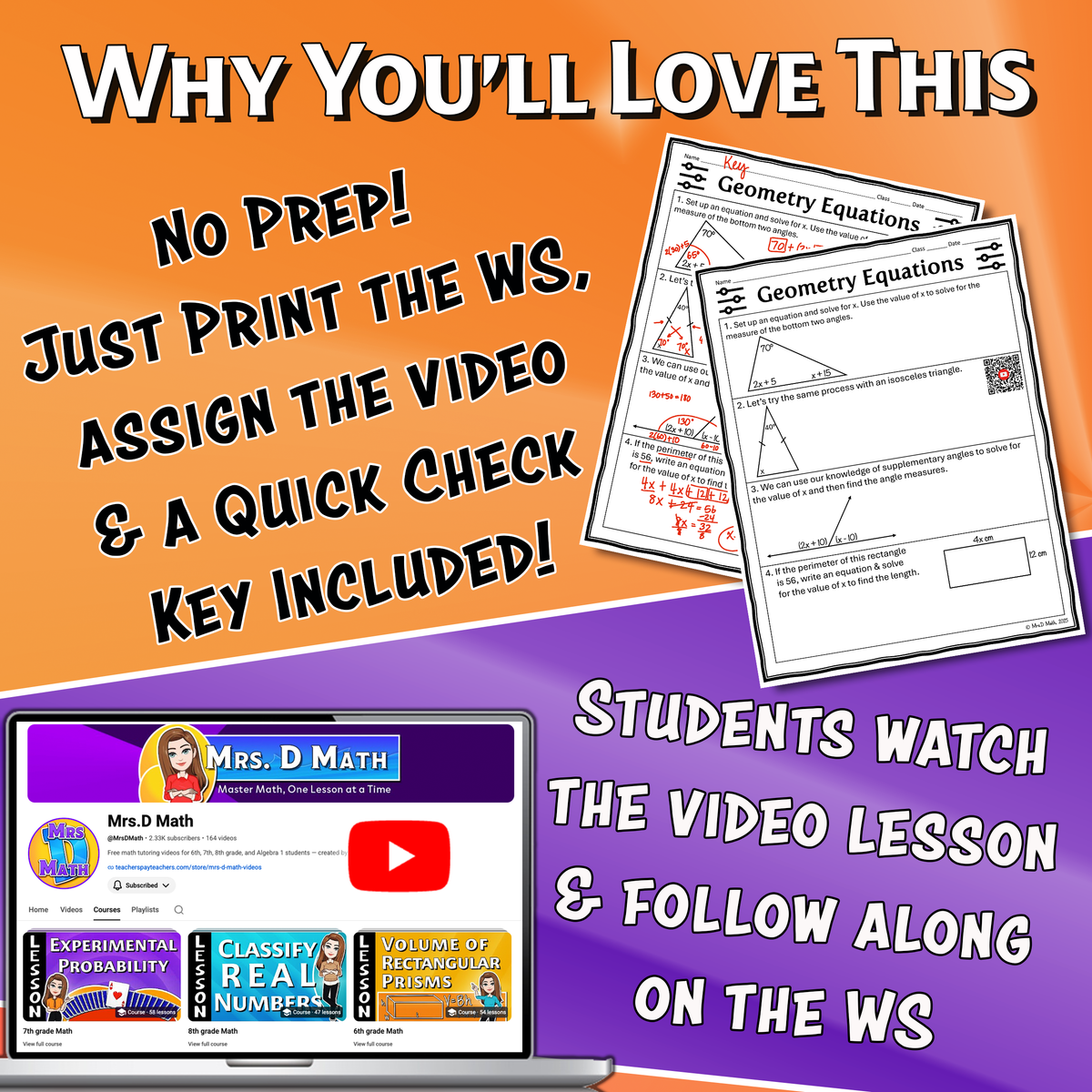Geometry Equations Video Lesson Worksheet | 7th grade