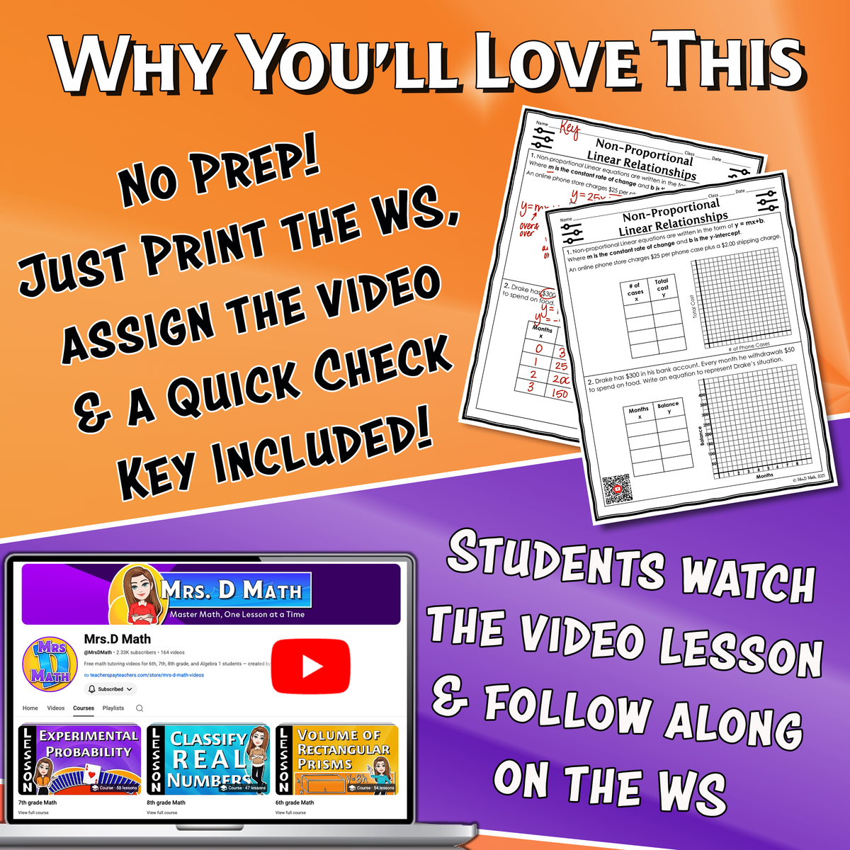 Non-Proportional Linear Relationships Video Lesson Worksheet | 7th grade