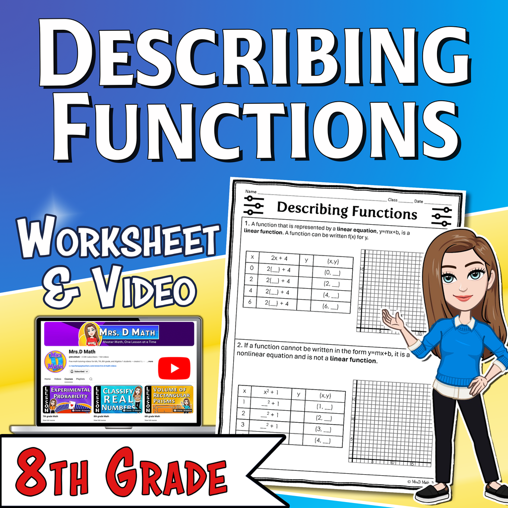 Describing Functions Video Lesson Worksheet | 8th grade