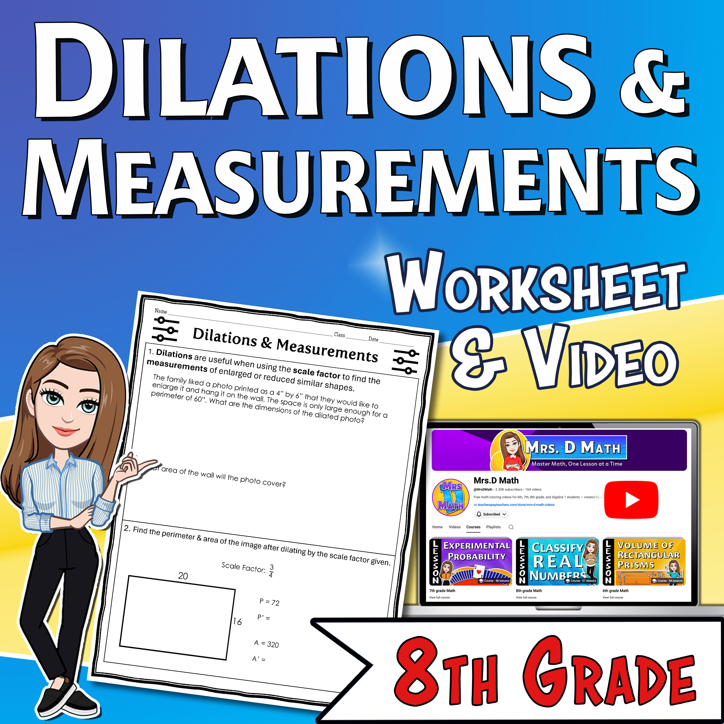 Dilations & Measurements Video Lesson Worksheet | 8th grade