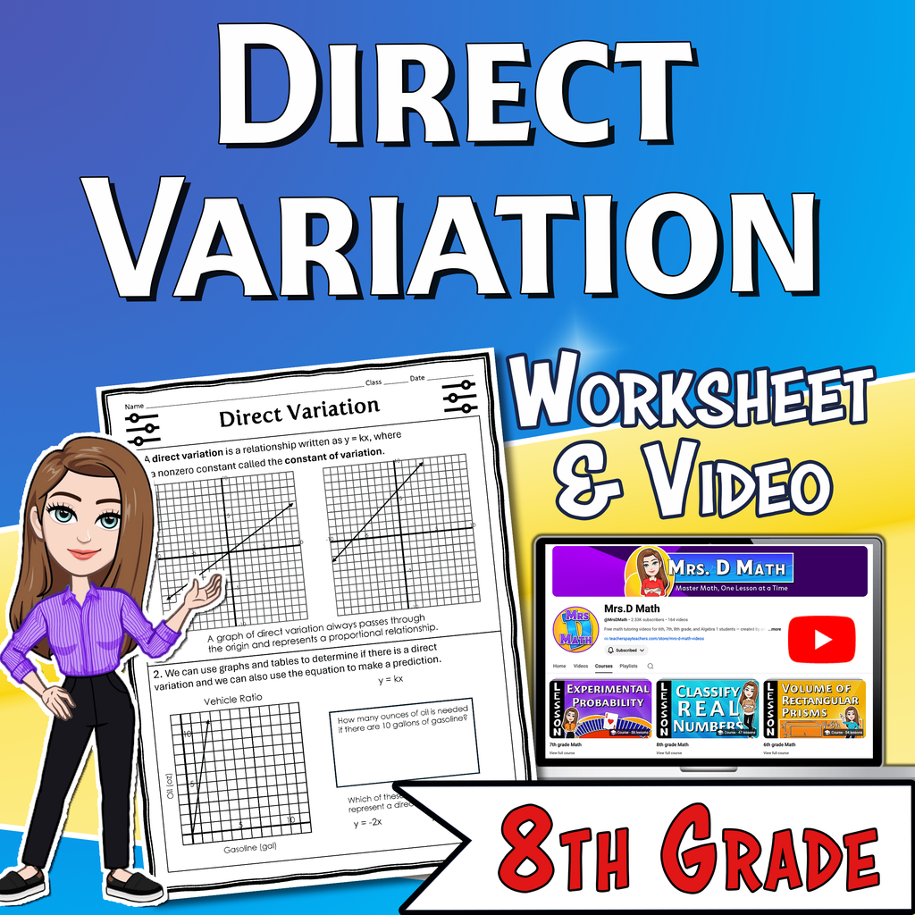 Direct Variation Video Lesson Worksheet | 8th grade