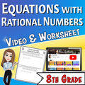 Equations with Rational Numbers Video Lesson Worksheet | 8th grade