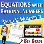 Equations with Rational Numbers Video Lesson Worksheet | 8th grade
