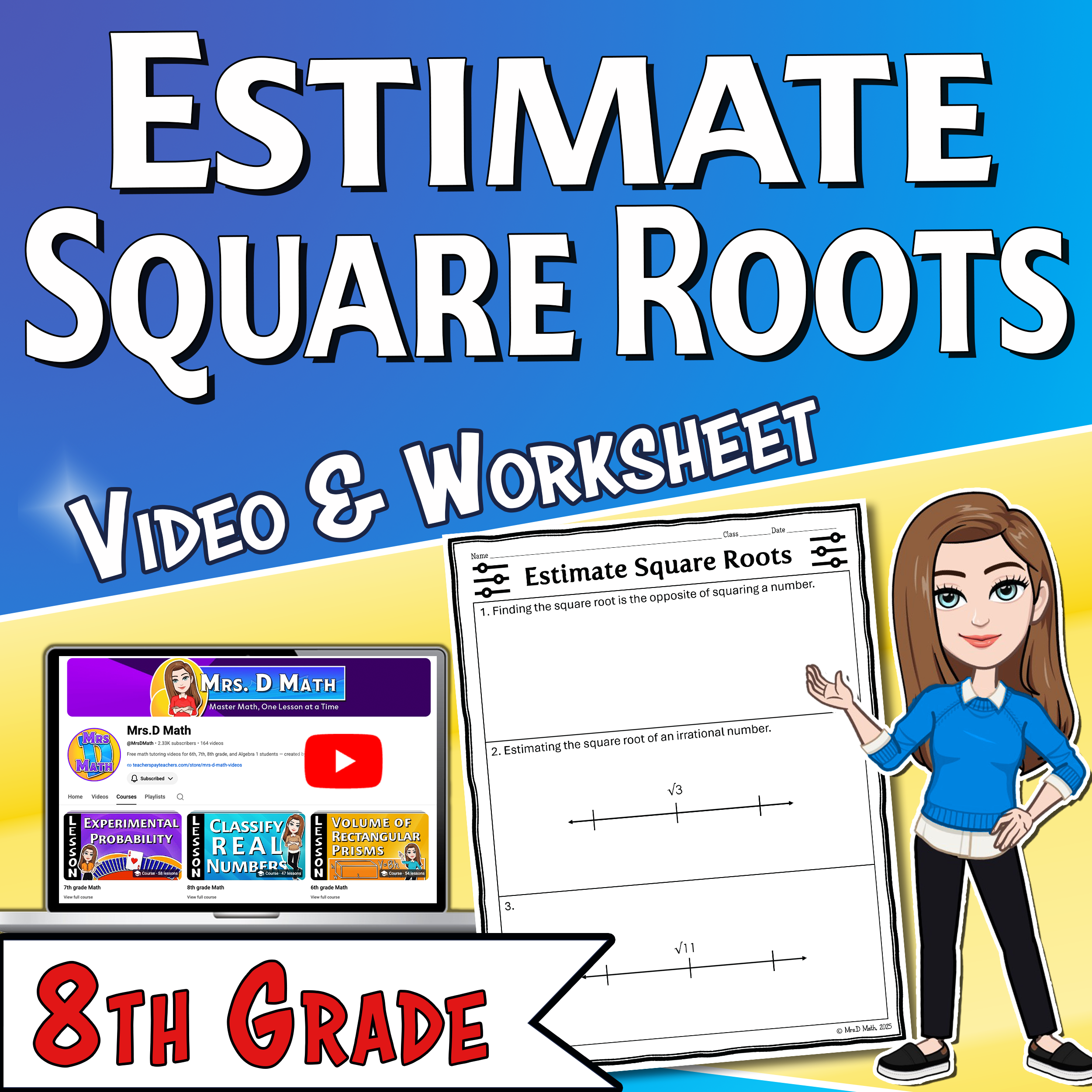 Estimate Square Roots Video Lesson Worksheet | 8th grade