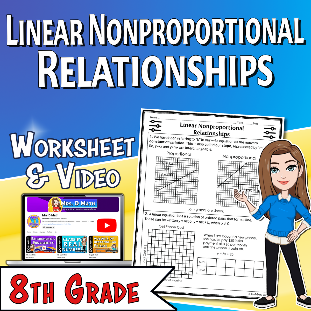 Linear Non-proportional Relationships Video Lesson Worksheet | 8th grade