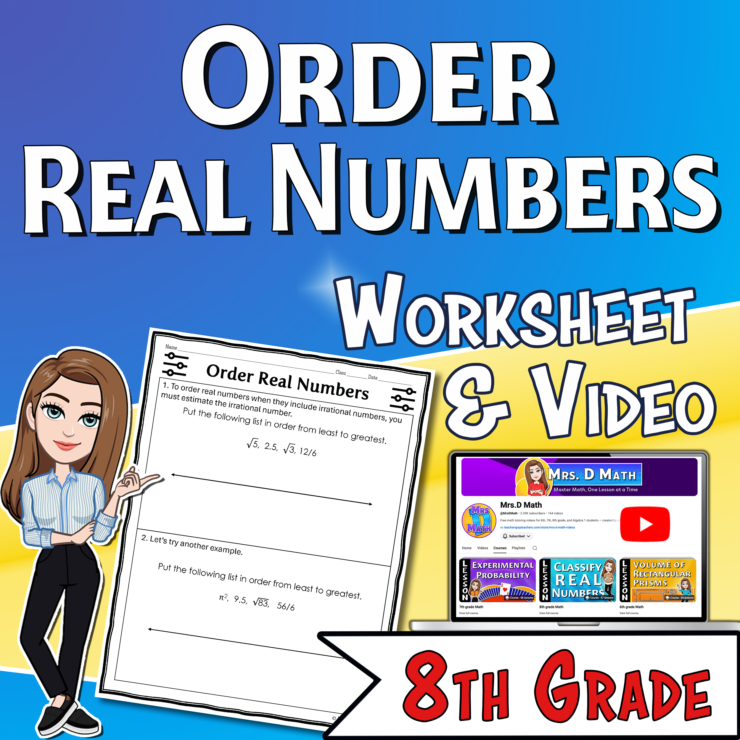 Order Real Numbers Video Lesson Worksheet | 8th grade