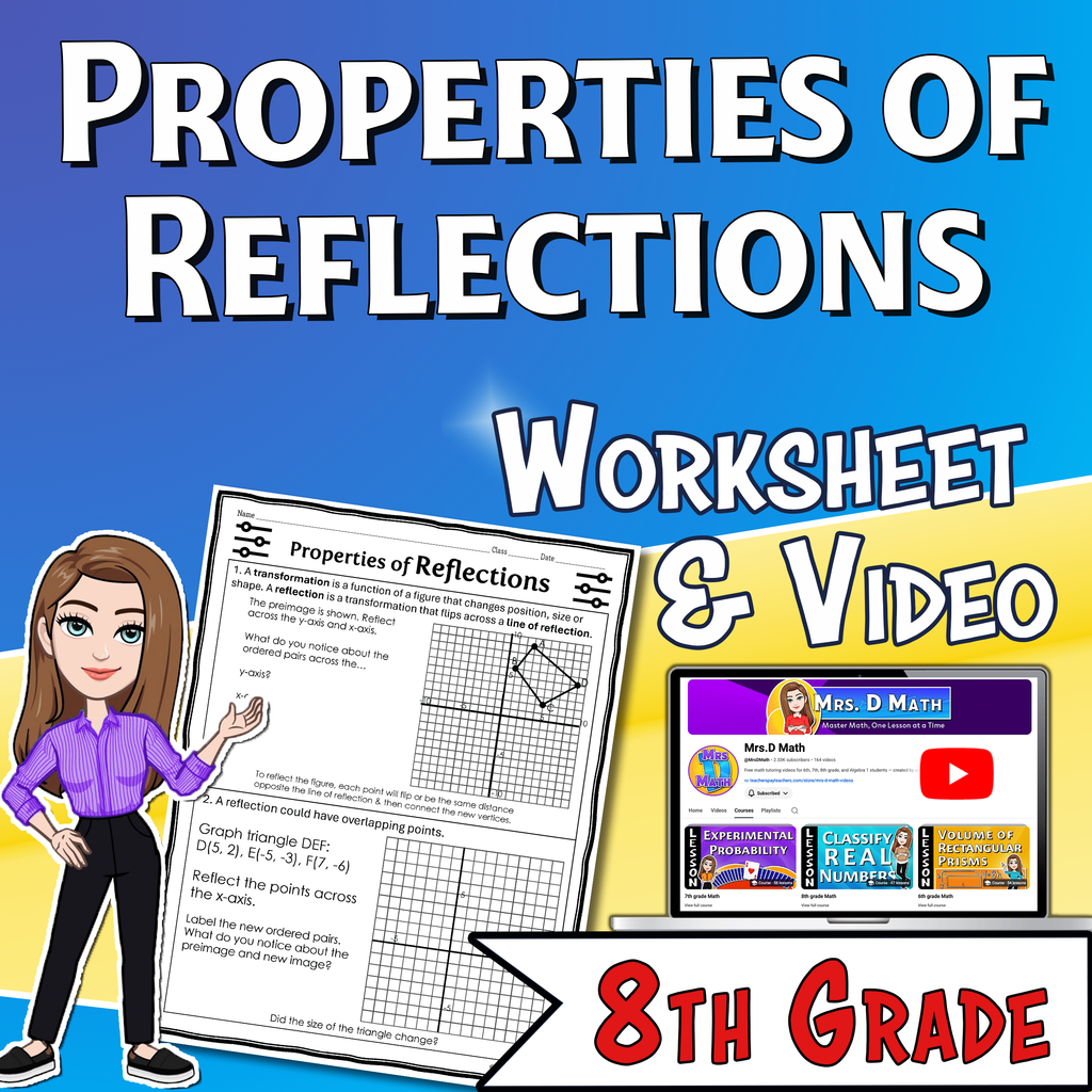 Properties of Reflections Video Lesson Worksheet | 8th grade
