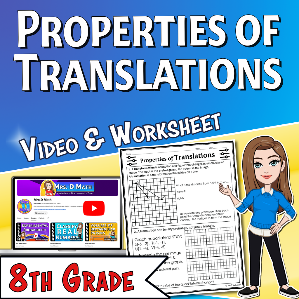 Properties of Translations Video Lesson Worksheet | 8th grade