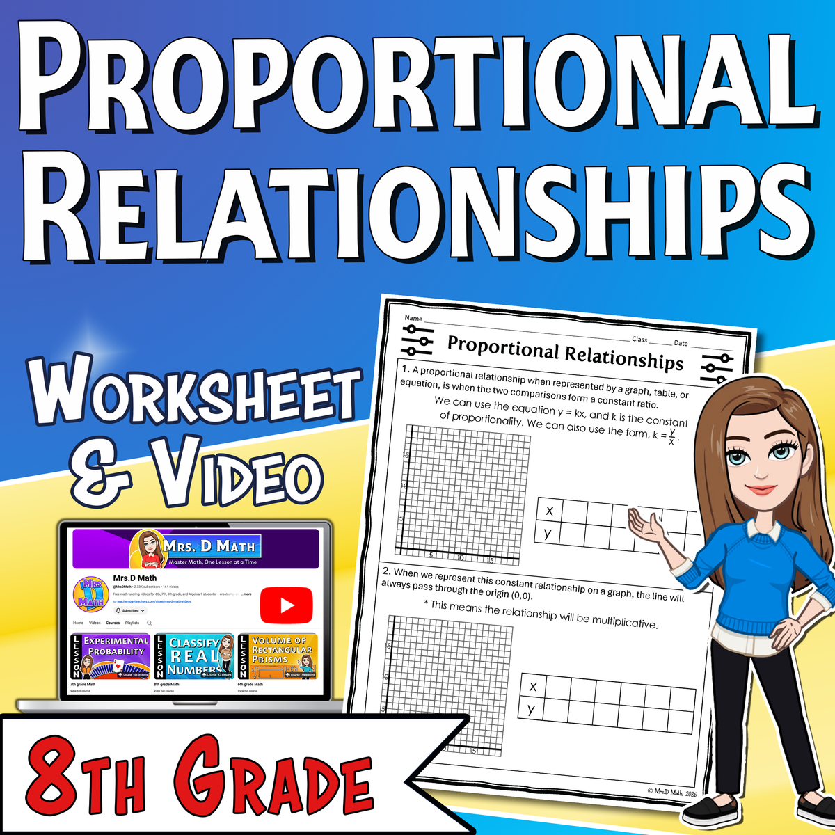 Proportional Relationships Video Lesson Worksheet | 8th grade