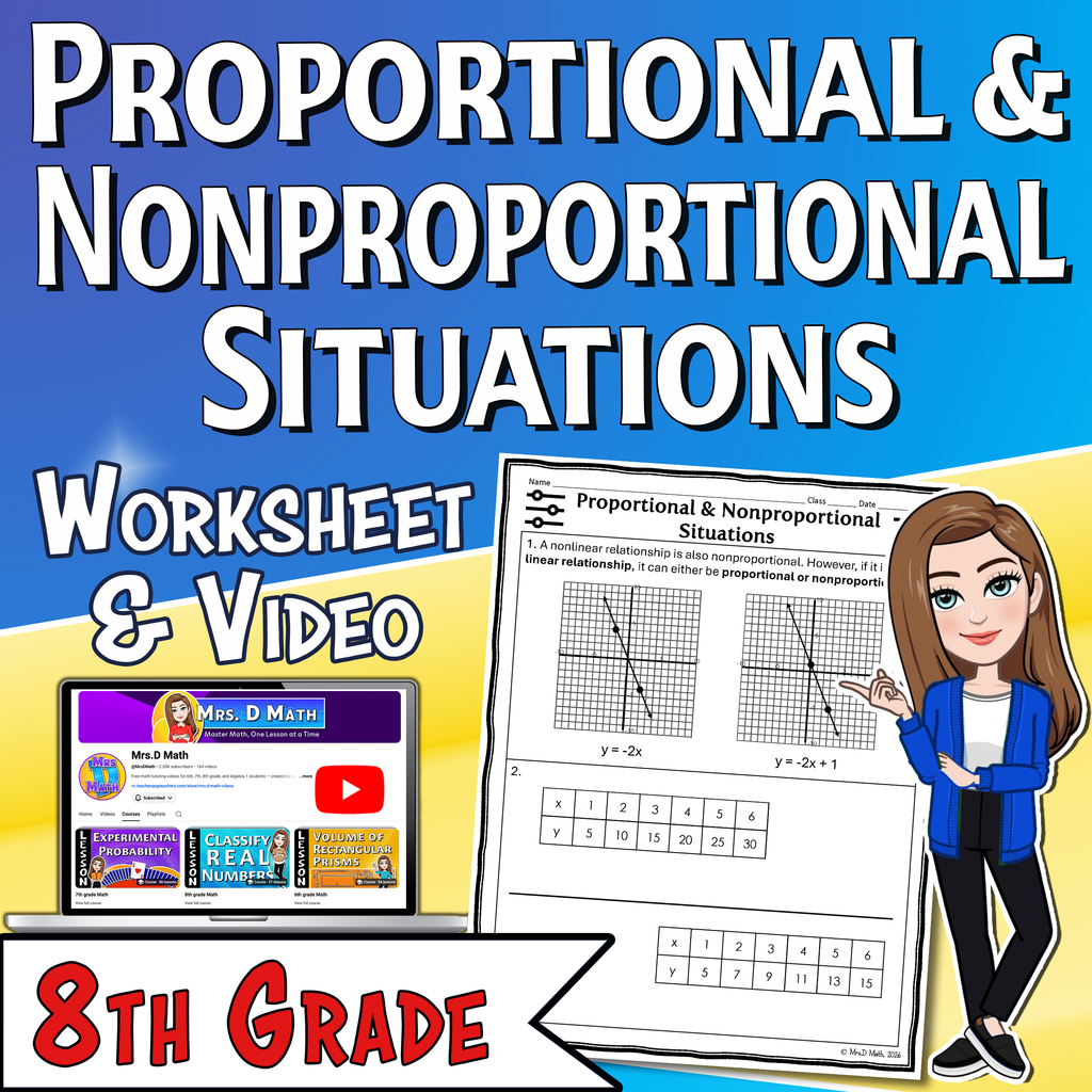 Proportional & Non-proportional Situations Video Lesson Worksheet | 8th grade