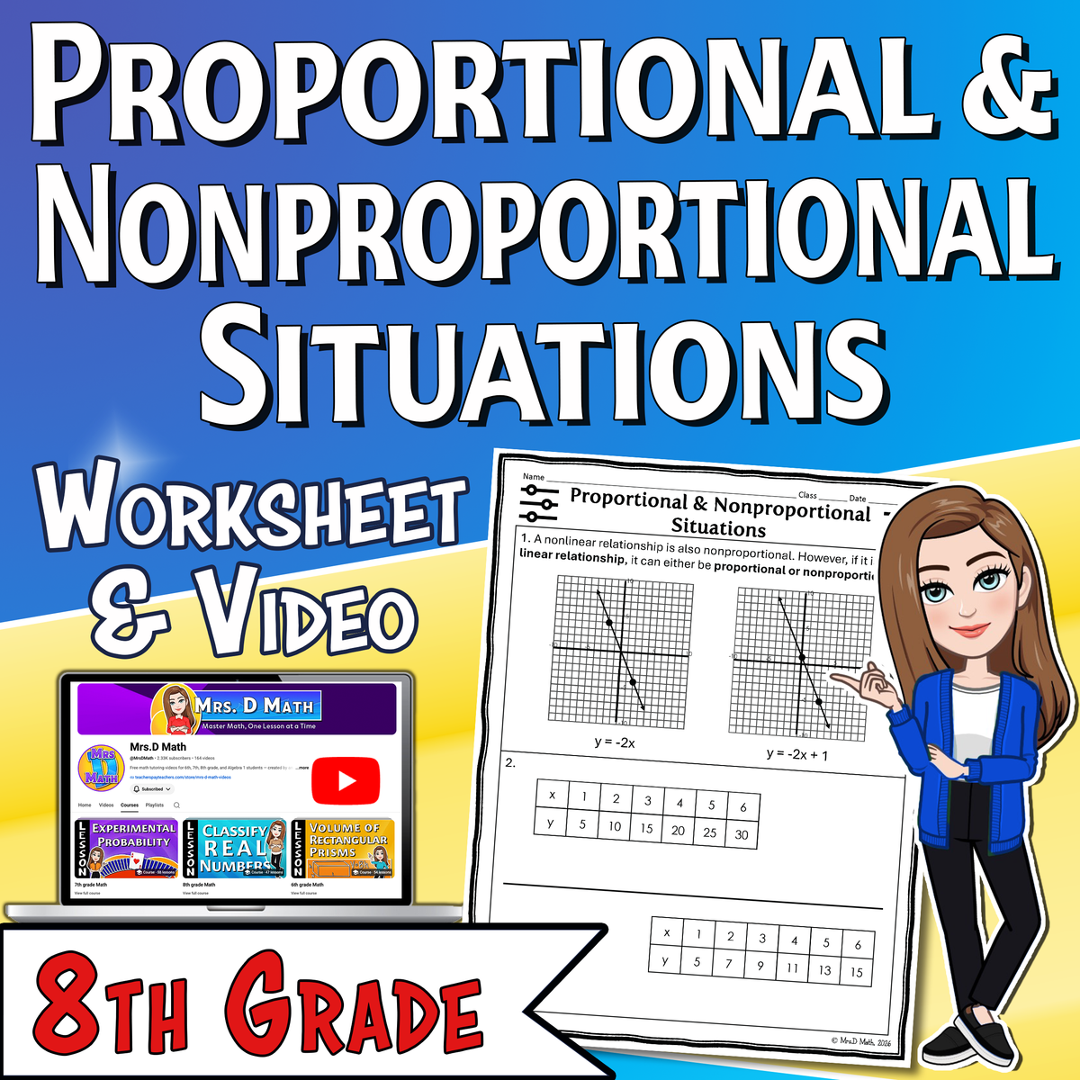 Proportional & Non-proportional Situations Video Lesson Worksheet | 8th grade