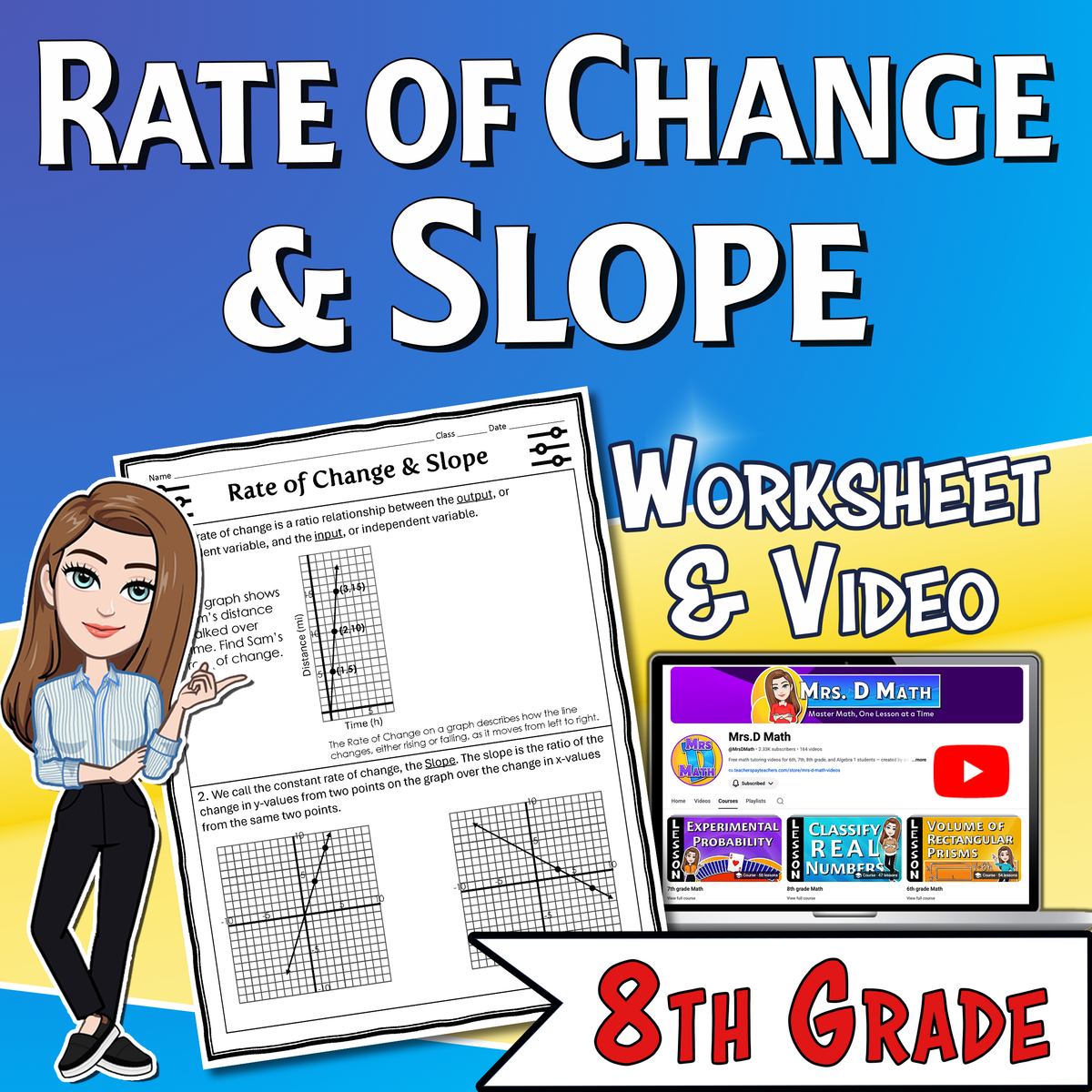 Rate of Change & Slope Video Lesson Worksheet | 8th grade
