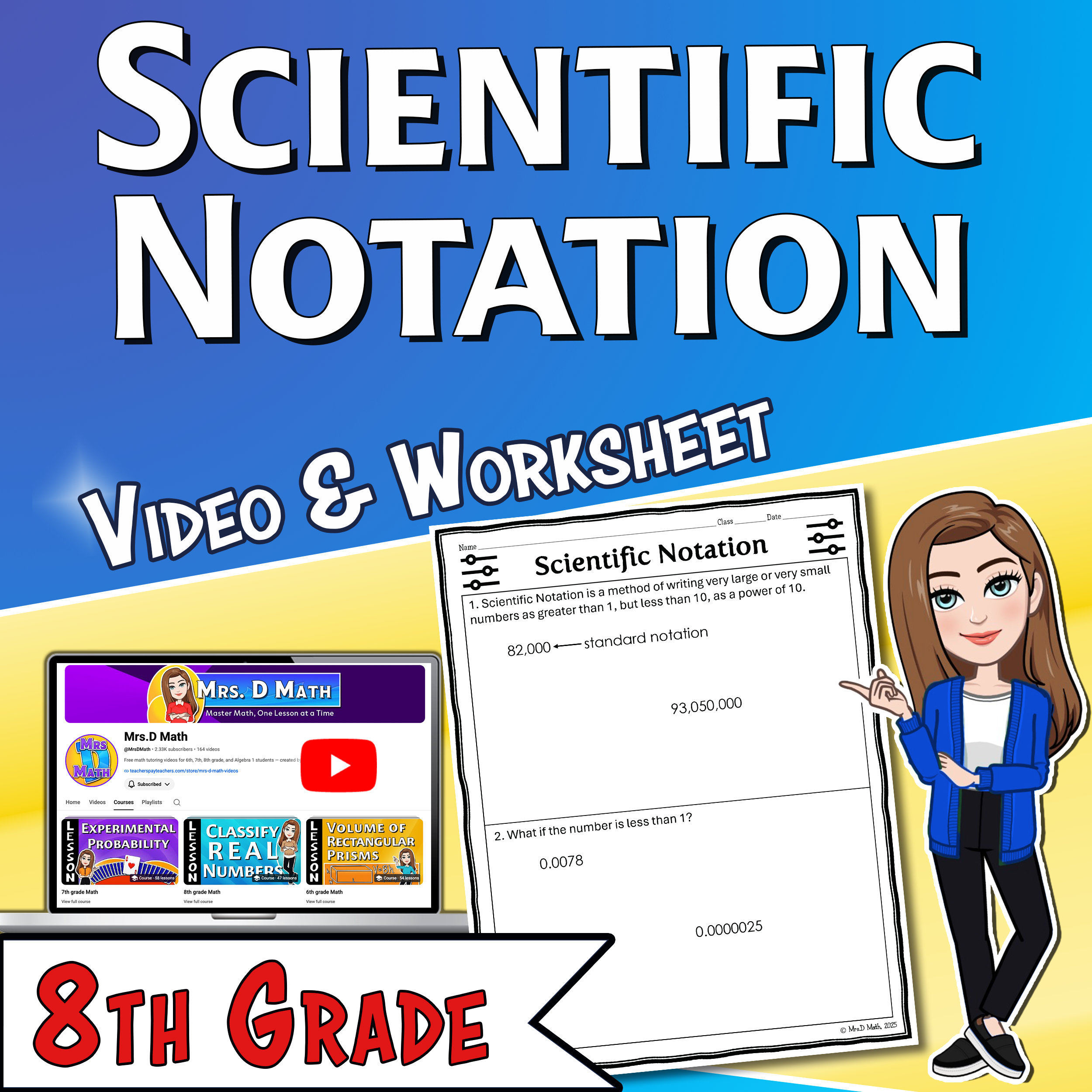Scientific Notation Video Lesson Worksheet | 8th grade