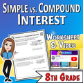 Simple vs. Compound Interest Video Lesson Worksheet | 8th grade