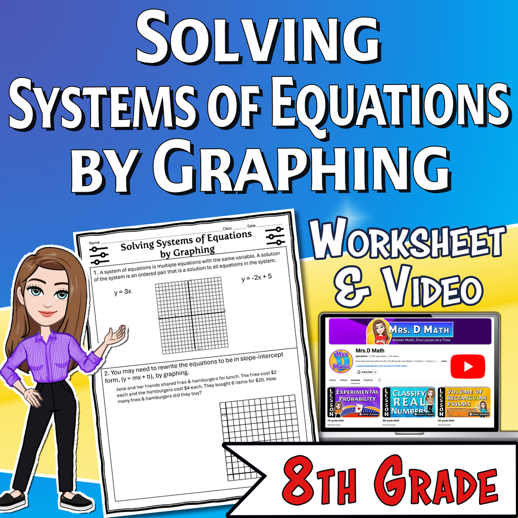 Solving Systems of Equations by Graphing Video Lesson Worksheet | 8th grade