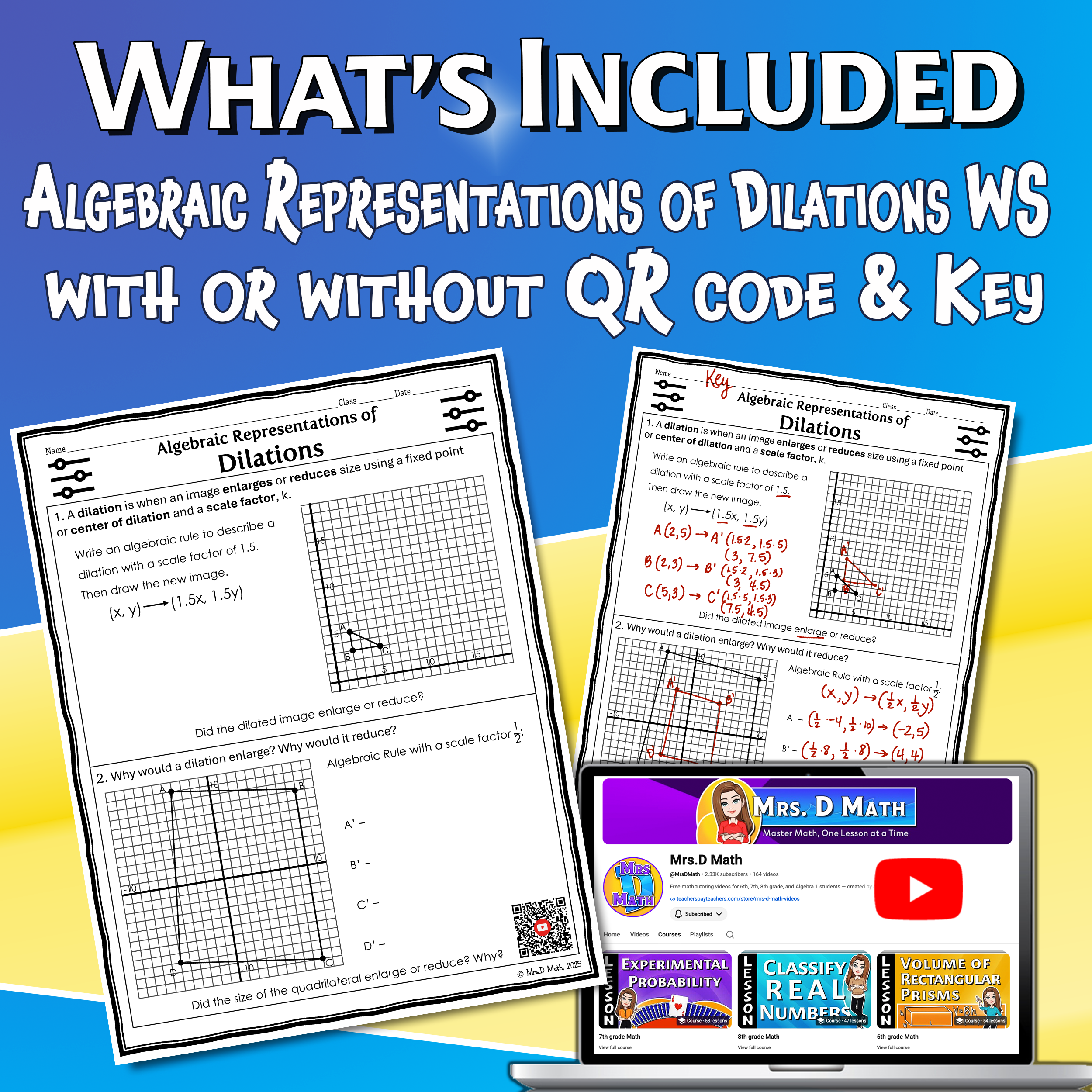 Algebraic Representations of Dilations Video Lesson Worksheet | 8th grade