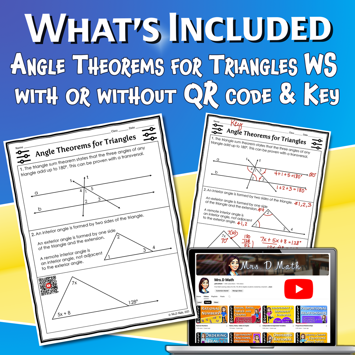 Angle Theorems for Triangles Video Lesson Worksheet | 8th grade