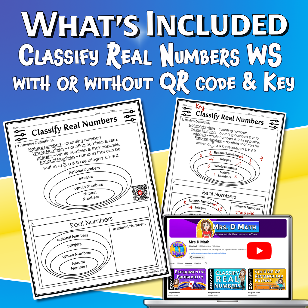 Classify Real Numbers Video Lesson Worksheet | 8th grade