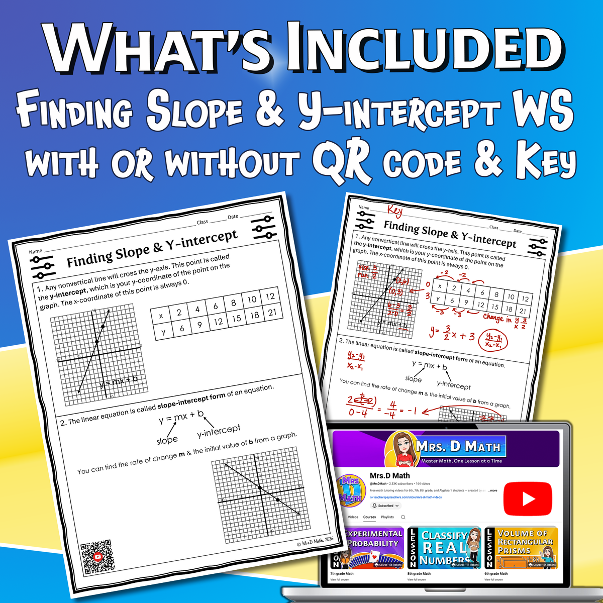 Determining Slope & Y-intercept Video Lesson Worksheet | 8th grade