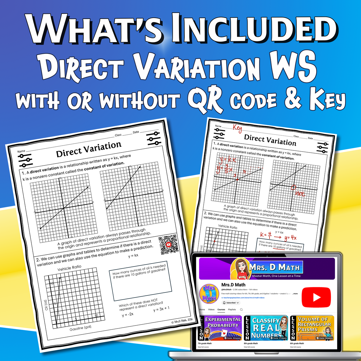 Direct Variation Video Lesson Worksheet | 8th grade