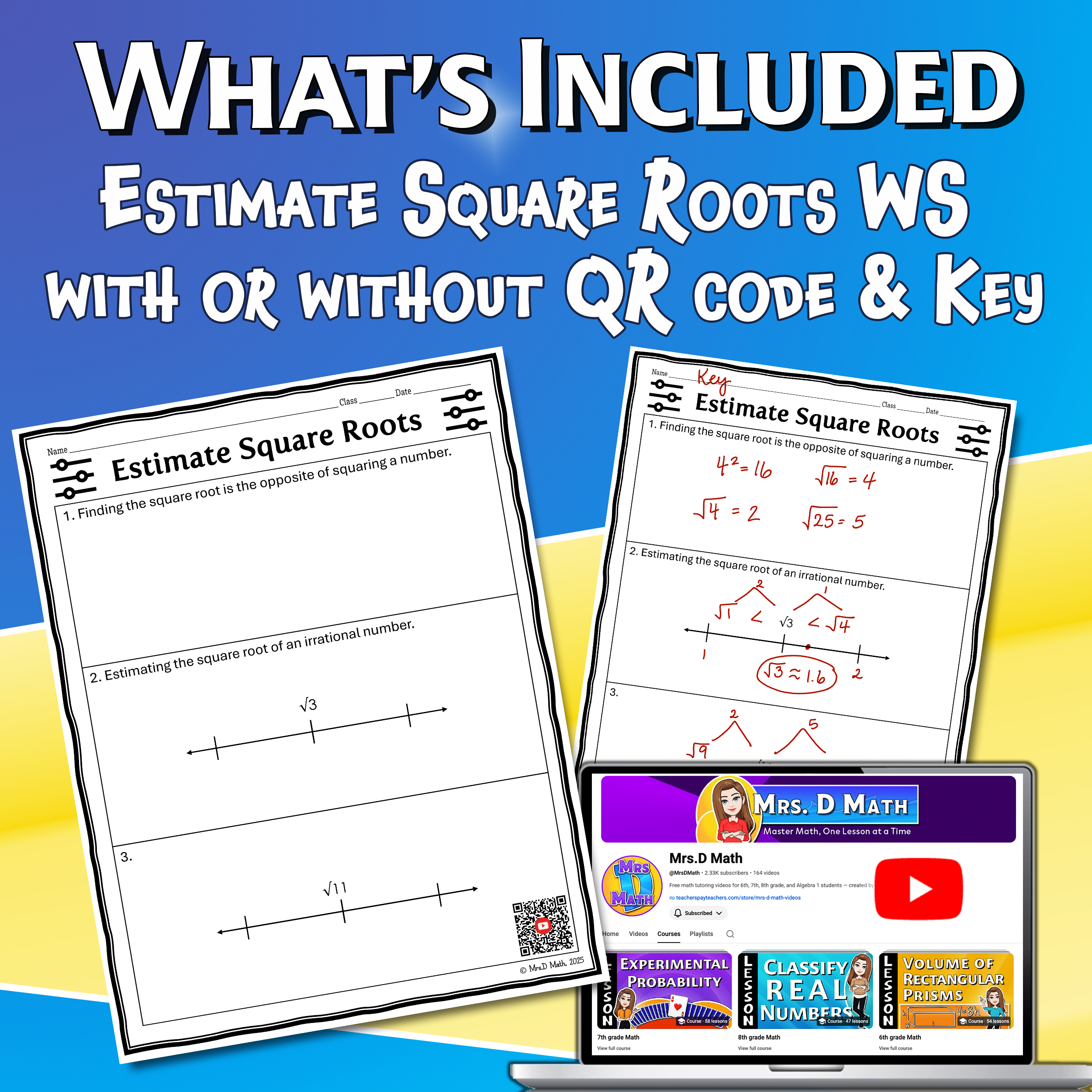 Estimate Square Roots Video Lesson Worksheet | 8th grade