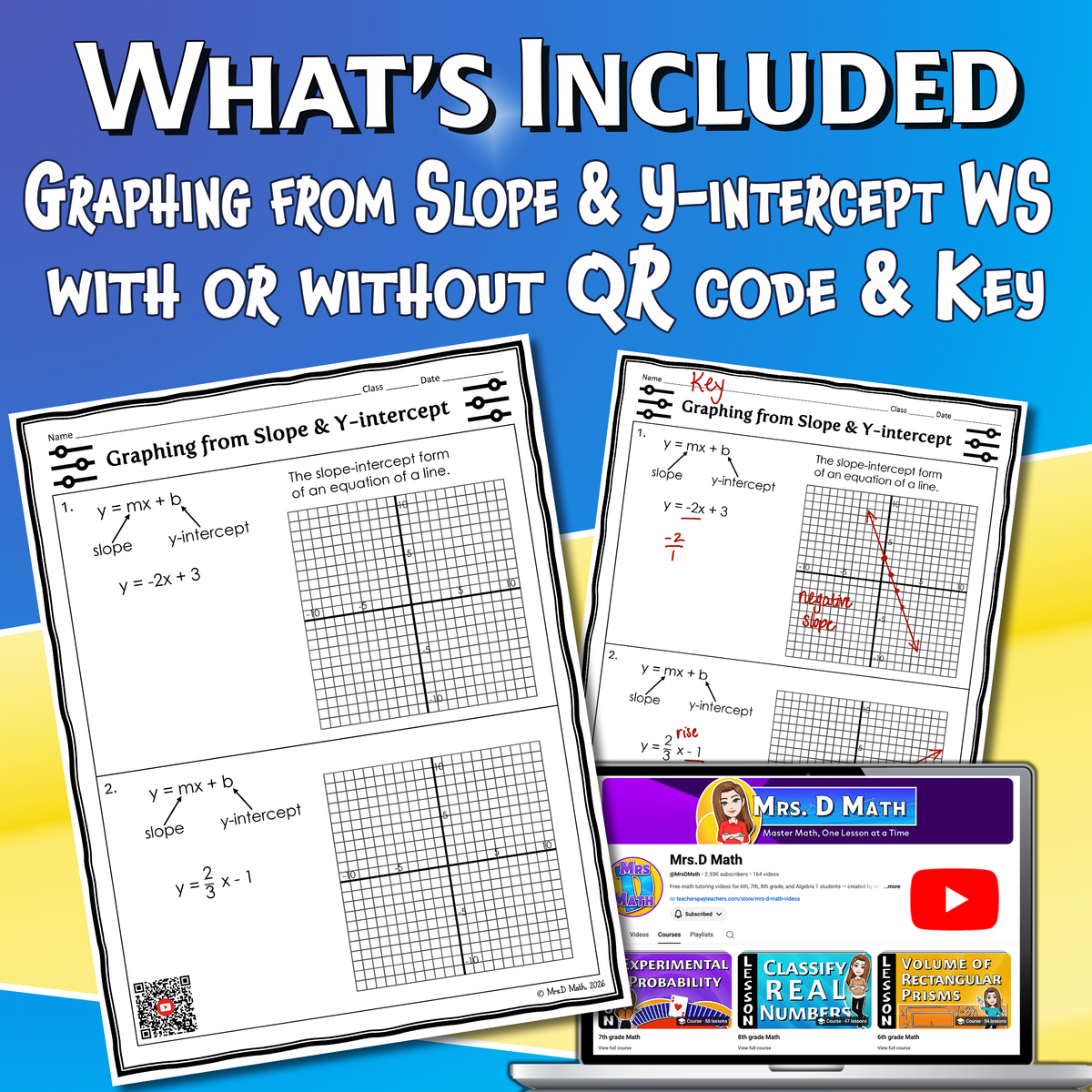 Graphing from Slope & Y-intercept Video Lesson Worksheet | 8th grade